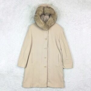 Forecaster Womens Coat‎ Lambswool Blend Faux Fur Hooded Light Beige Button 14